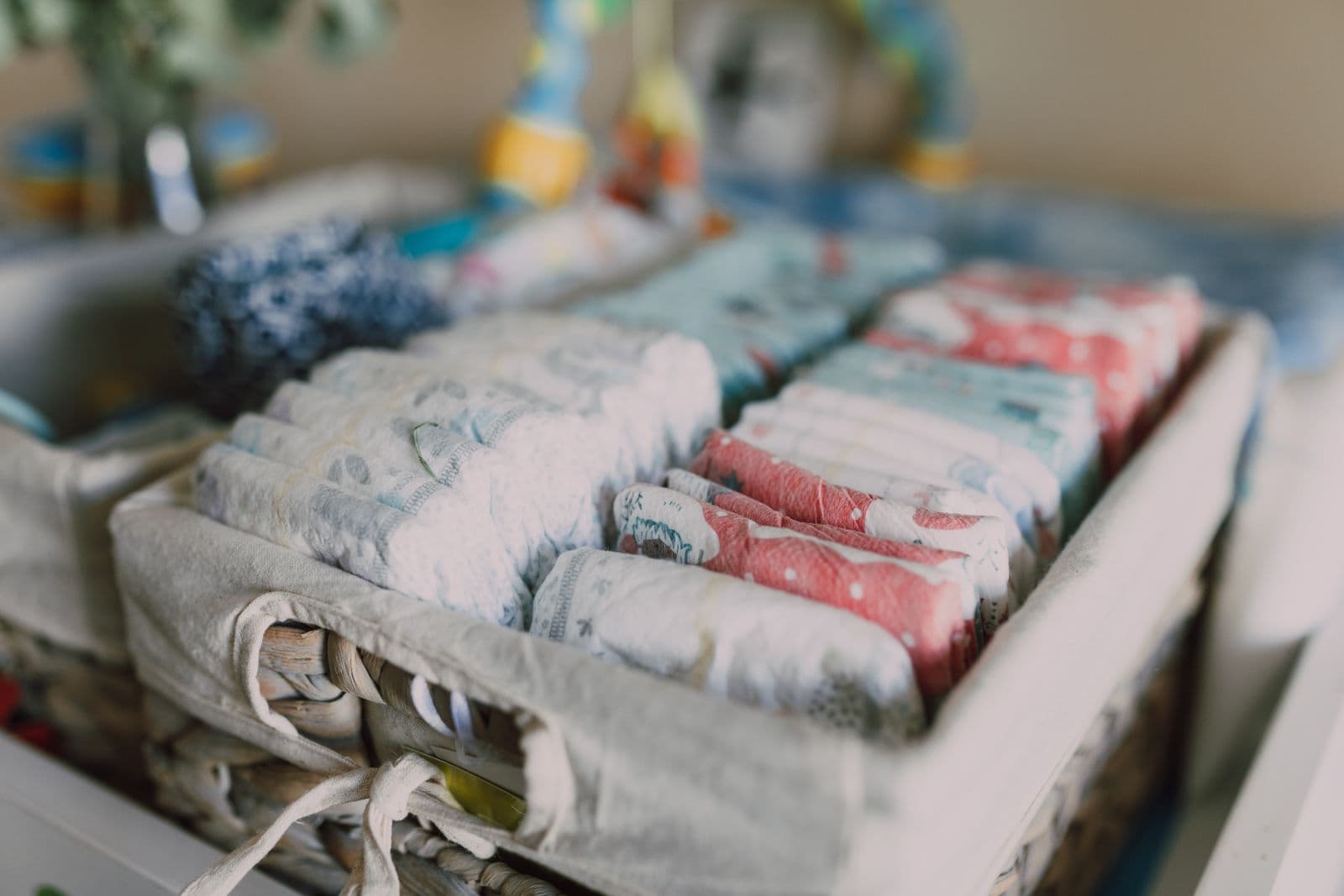 Neatly organized baby diapers and essentials