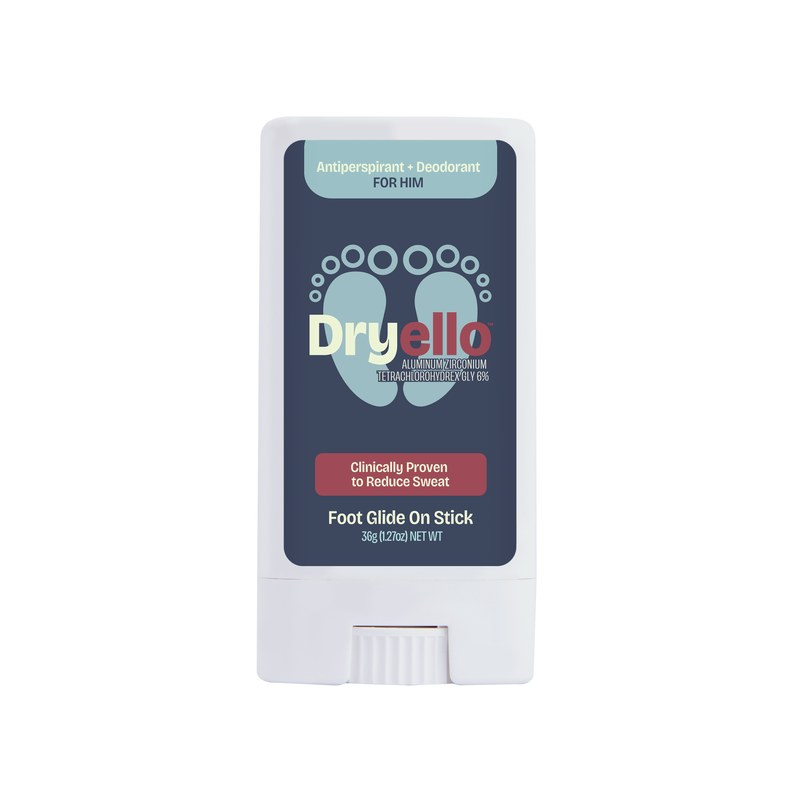 Dryello Antiperspirant Deodorant Foot Glide-On Stick For Him, official product photo from dryello.com